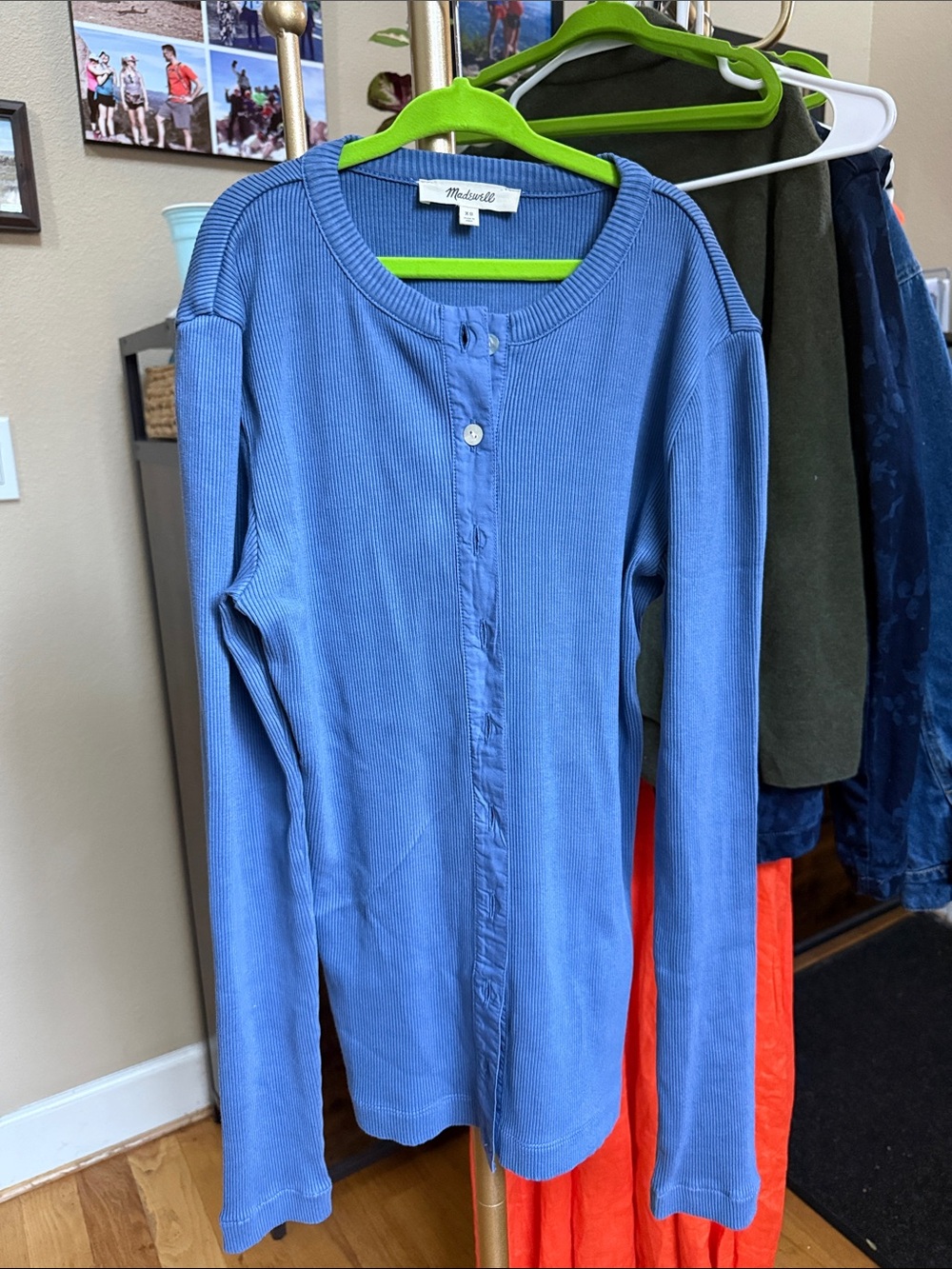 Madewell Cornflower Blue Ribbed Button-Front Long Sleeve Top